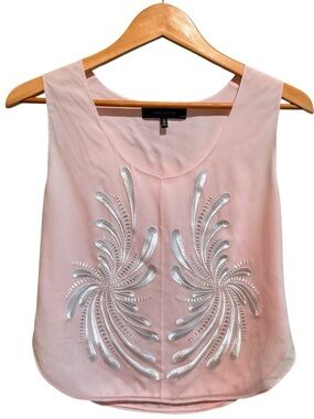 Robert Rodriguez Pink 100% Silk Embroidered Flowy Sleeveless Tank Top. 10.